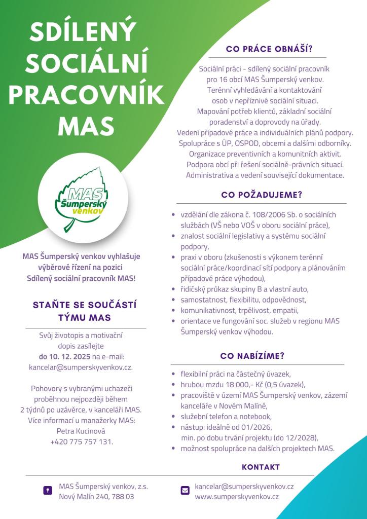 Výběrové řízení - Sdílený sociální pracovník MAS