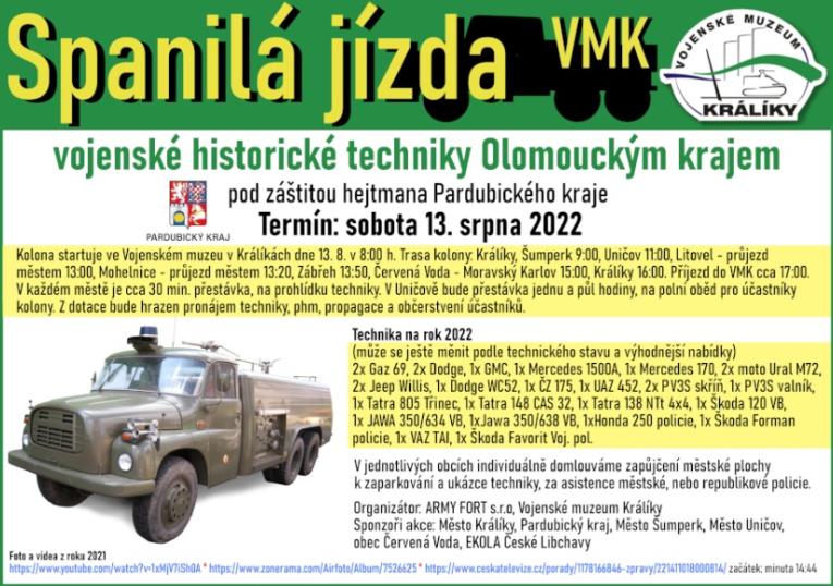 Spanilá jízda vojenské historické techniky Olomouckým krajem