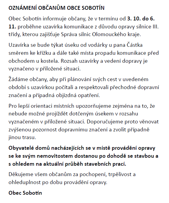oznámení občanům