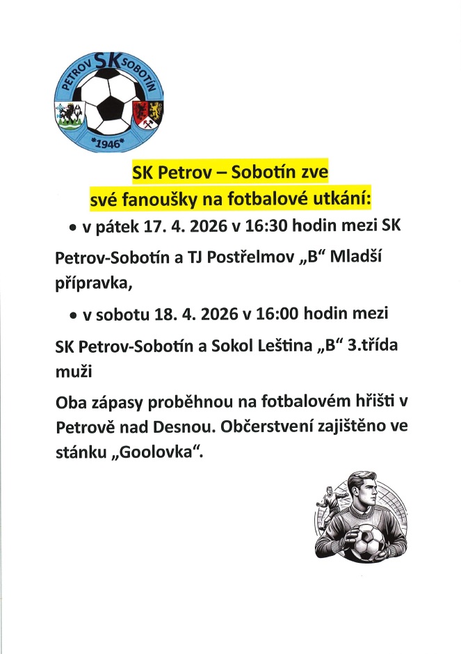 SK Petrov - Sobotín - fotbal 17.&nbsp;a 18.4.2026